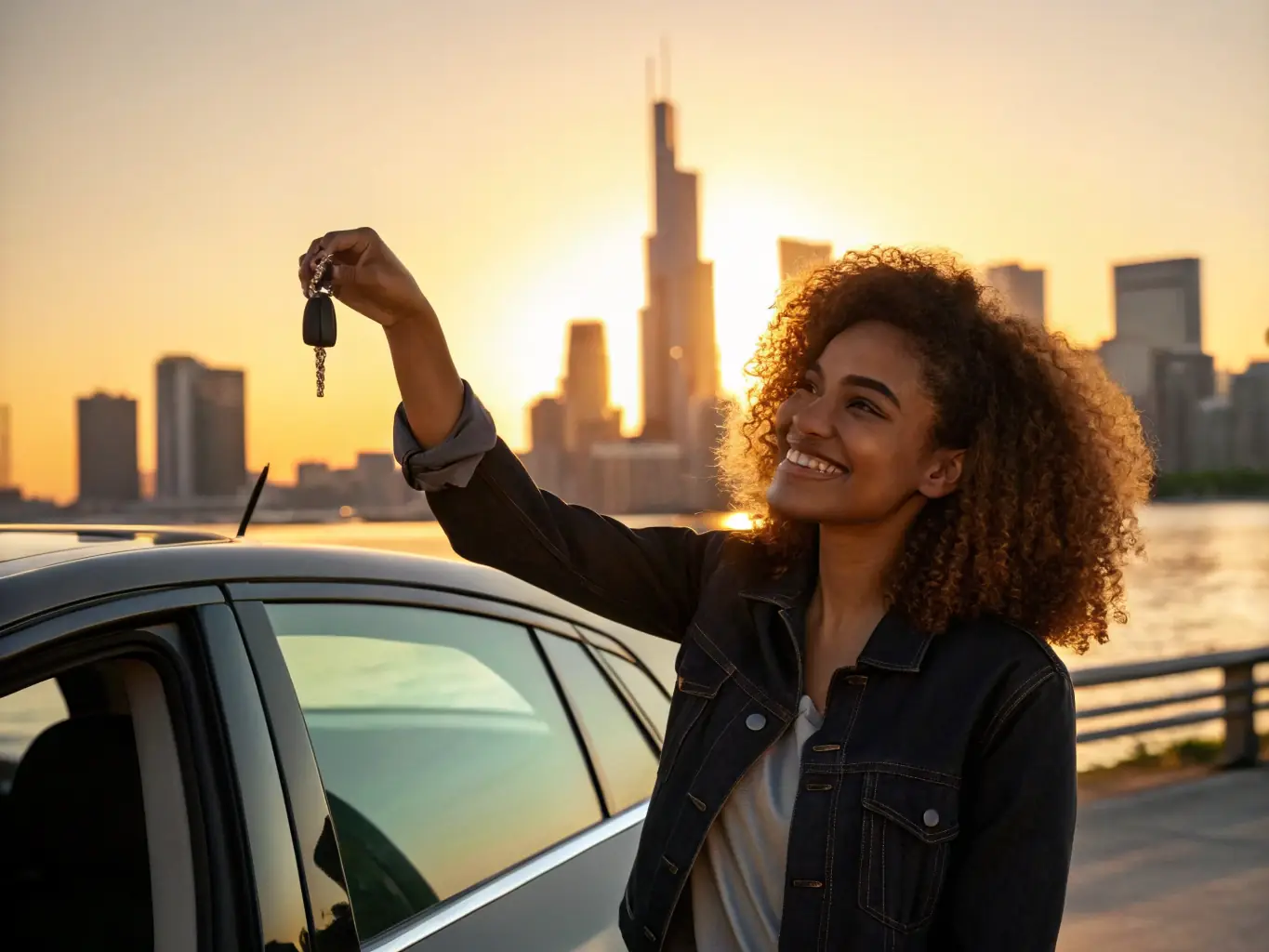 A person happily receiving keys to a luxury sports car, symbolizing the ease and excitement of taking over payments with Prixmaxleasing.